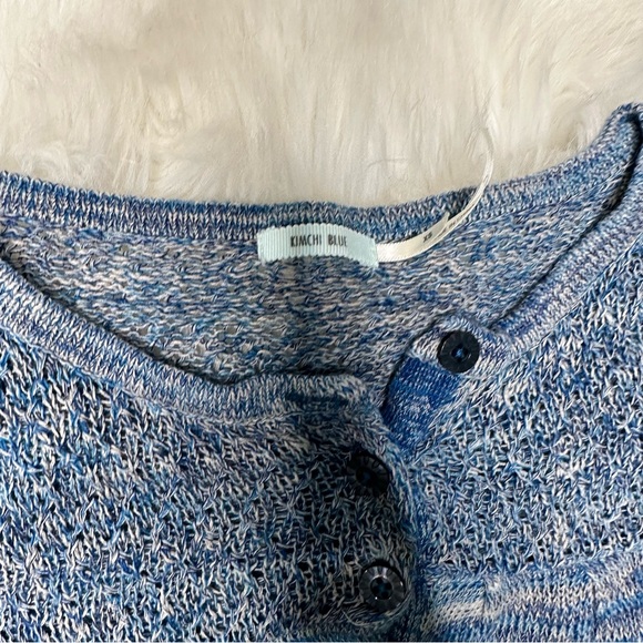 Kimchi Blue Knit Blue Henley Long Sleeve / Knit Babydoll Top - Picture 3 of 9